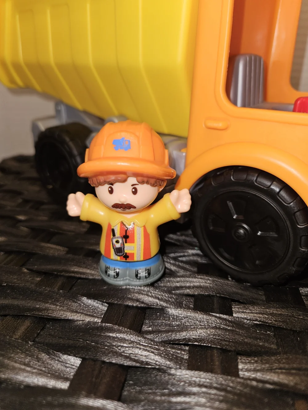 Bright Yellow & Orange Kids Dump Truck Toy with Removable Figurine